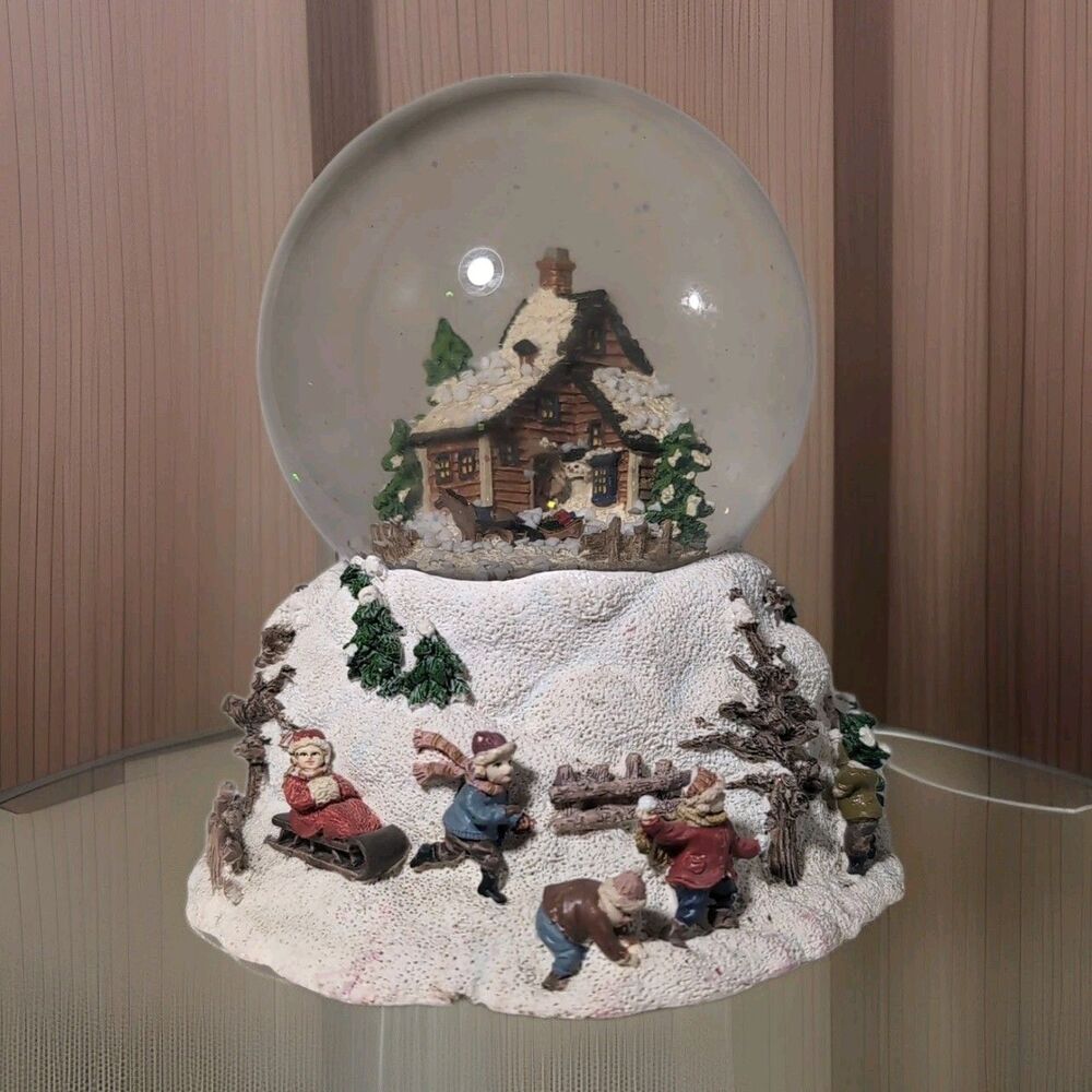 Musical Winter Snow Water Globe Cottage Ice Skater “I’ll Be Home for Christmas”